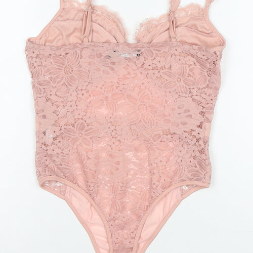 PrettyLittleThing Women Pink Lace Bodysuit UK 10 Sleeveless