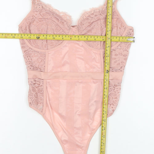 PrettyLittleThing Women Pink Lace Bodysuit UK 10 Sleeveless