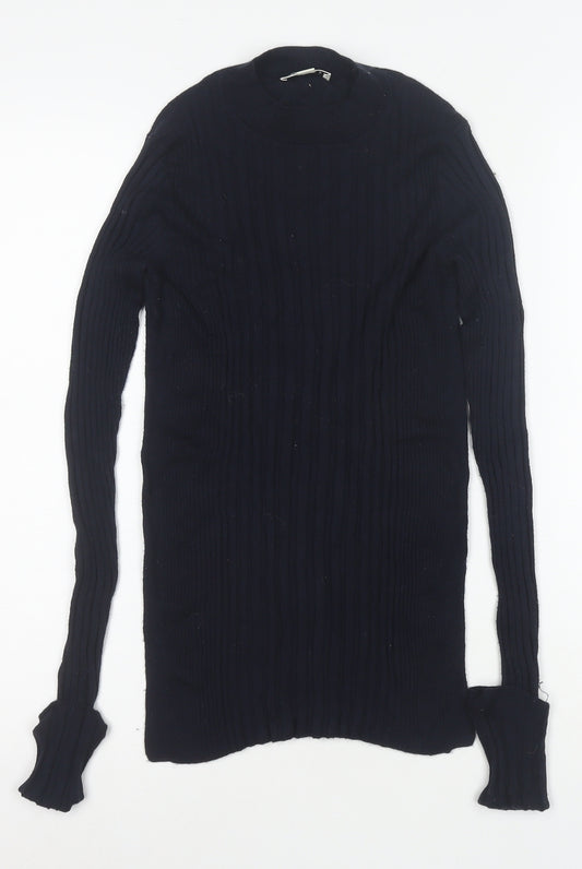 Whistles Women's Black Wool Blend Mock Neck Slim Pullover Jumper Size 6