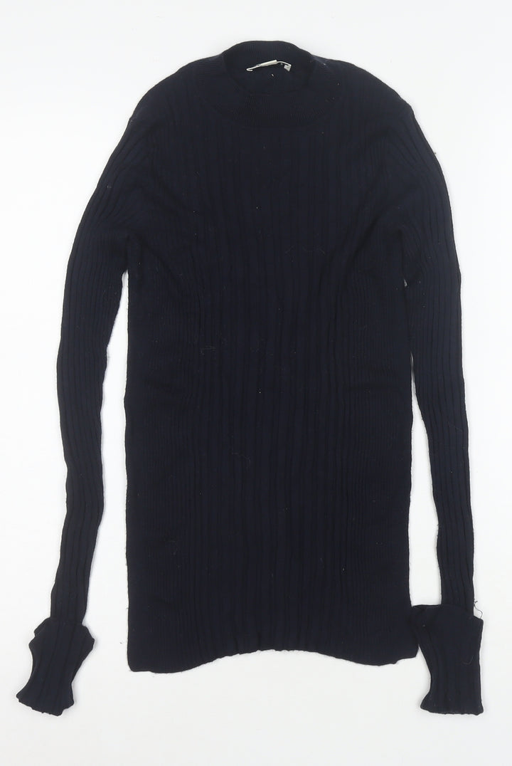 Whistles Women's Black Wool Blend Mock Neck Slim Pullover Jumper Size 6