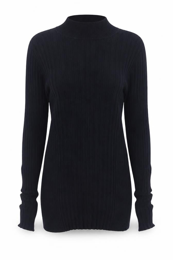 Front view of Whistles Women's Black Wool Blend Mock Neck Slim jumper, size 6