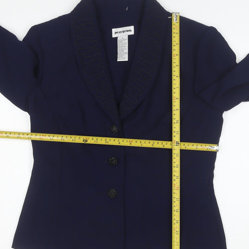 Perceptions Women's Blue Size 8 Shawl Lapel Single-Breasted Suit Jacket