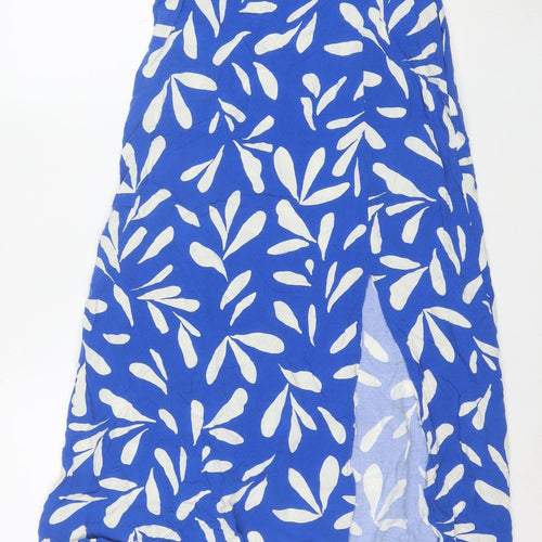 New Look Women Blue White Floral Midi Skirt Size 10 Viscose Lightweight