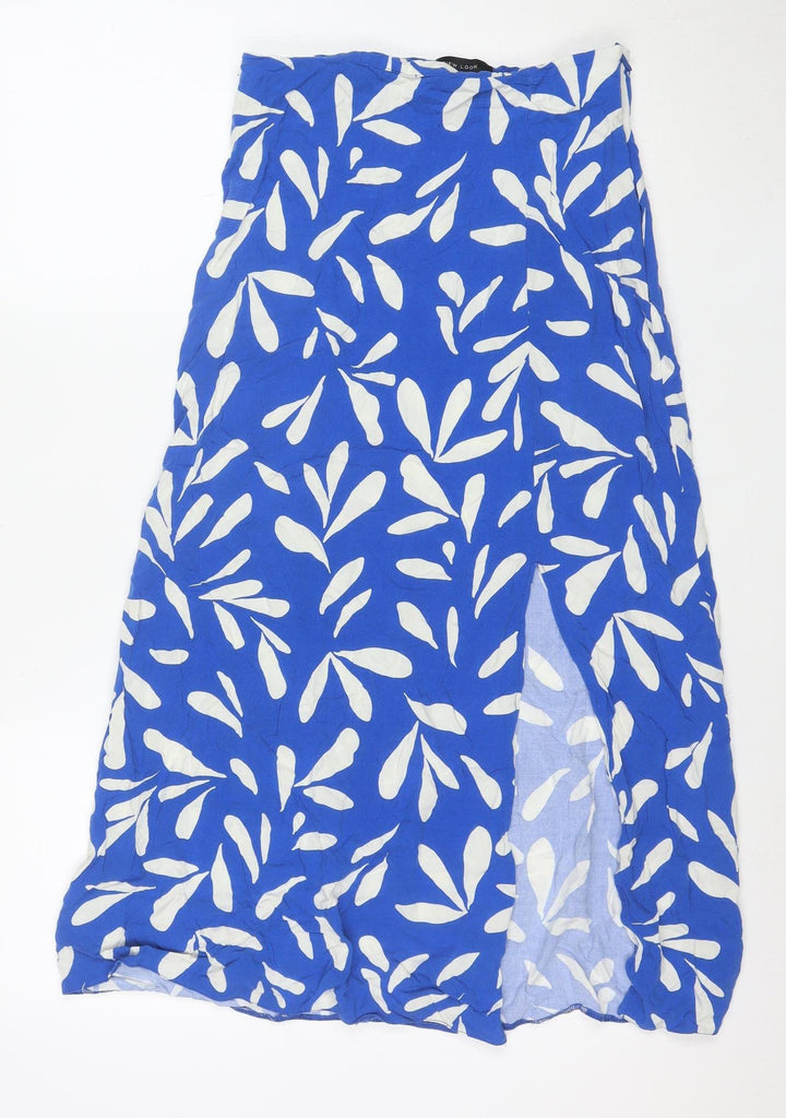 New Look Women Blue White Floral Midi Skirt Size 10 Viscose Lightweight