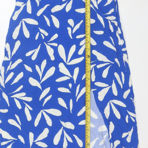 New Look Women Blue White Floral Midi Skirt Size 10 Viscose Lightweight