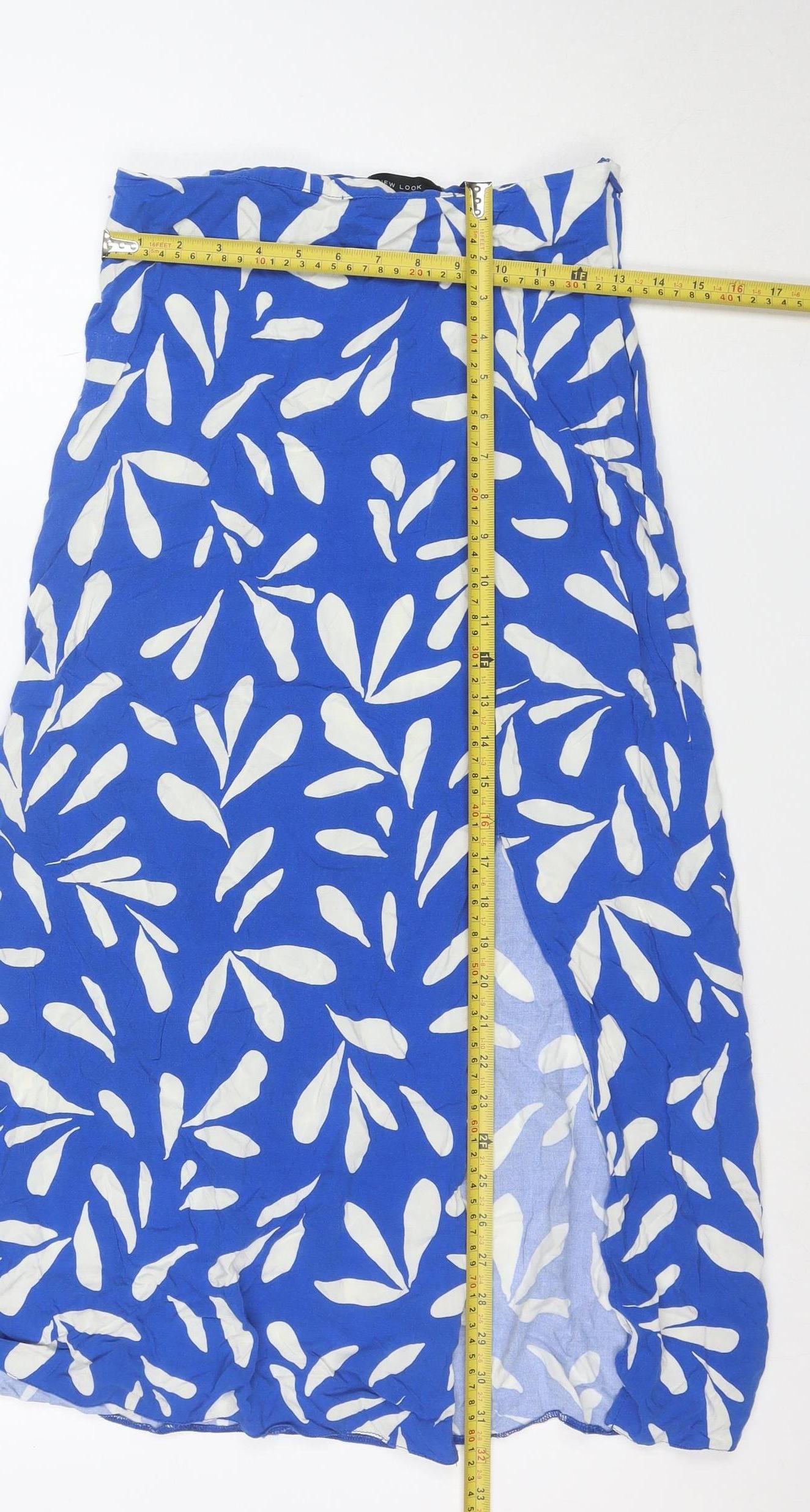 New Look Women Blue White Floral Midi Skirt Size 10 Viscose Lightweight