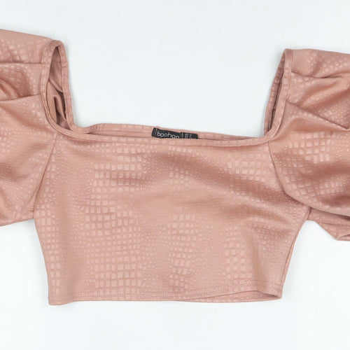 Boohoo Women’s Pink Cropped Puff Sleeve Square Neck Blouse Size 10