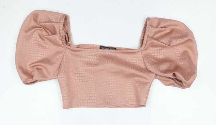 Boohoo Women’s Pink Cropped Puff Sleeve Square Neck Blouse Size 10