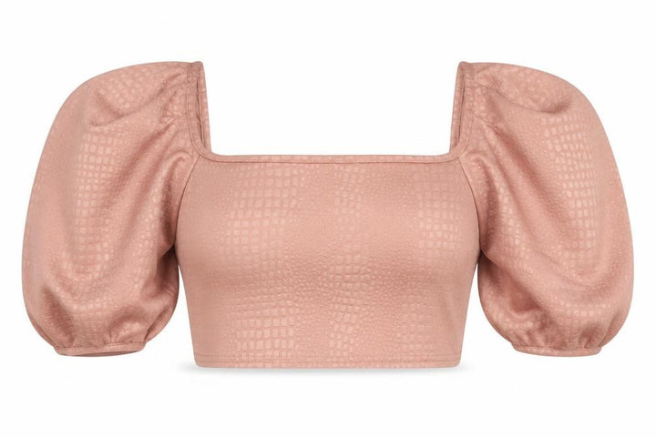Boohoo Women’s Pink Cropped Puff Sleeve Square Neck Blouse Size 10