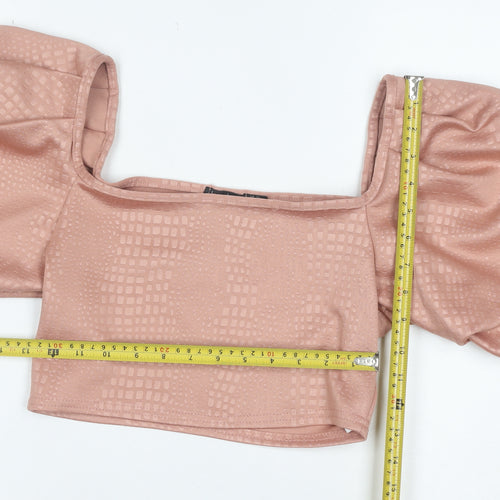 Boohoo Women’s Pink Cropped Puff Sleeve Square Neck Blouse Size 10