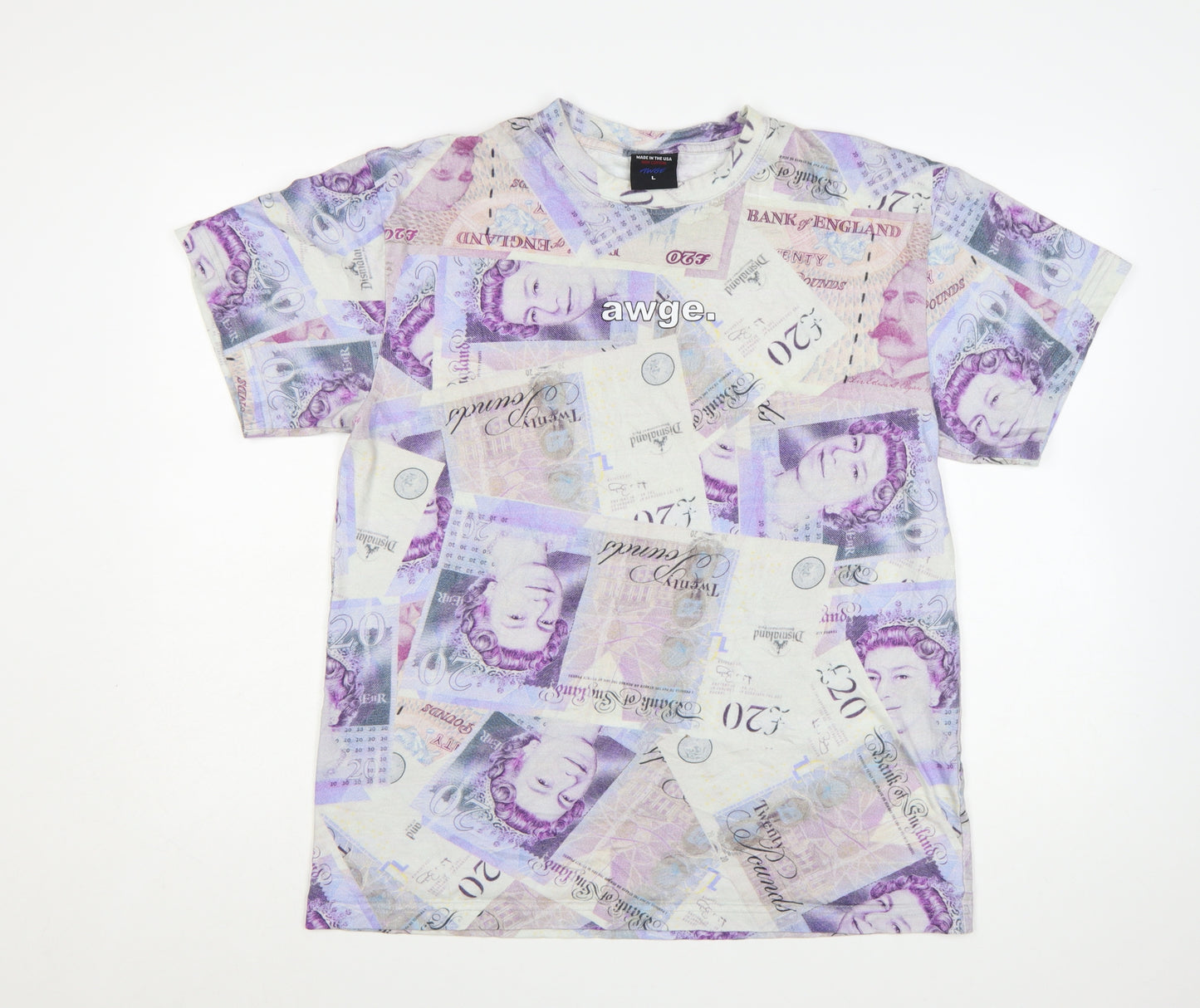 AWGE Men’s Multicoloured Money Print Cotton Short Sleeve T-Shirt Size L