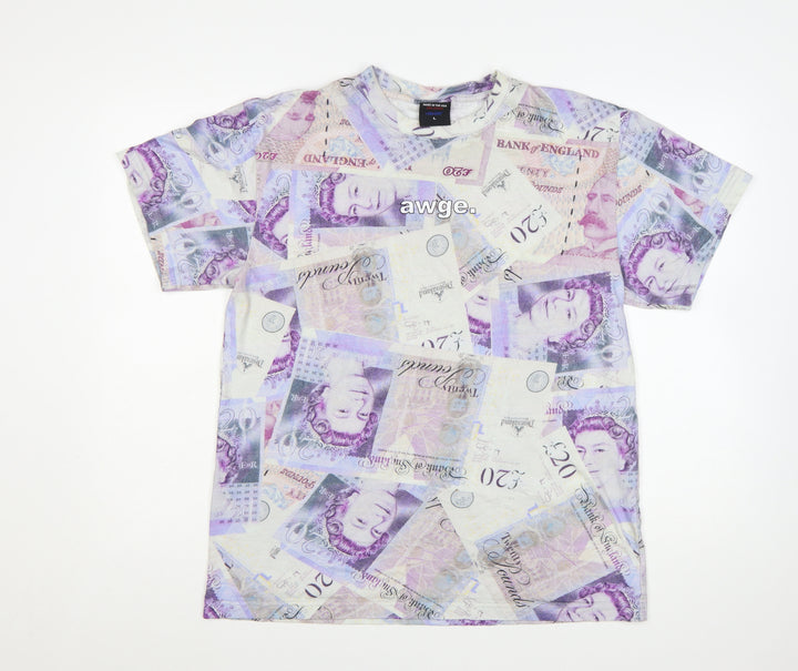 AWGE Men’s Multicoloured Money Print Cotton Short Sleeve T-Shirt Size L