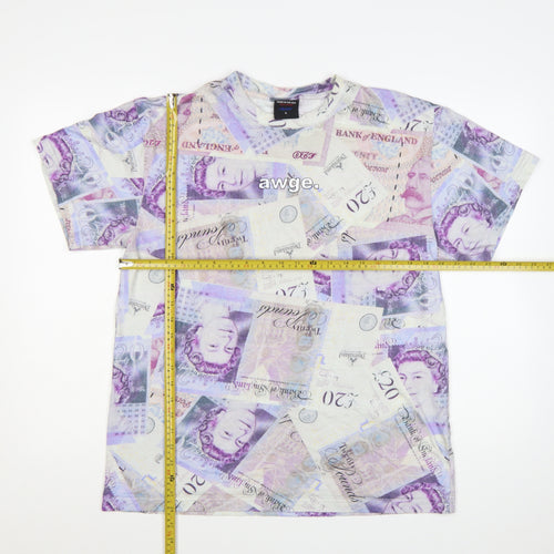 AWGE Men’s Multicoloured Money Print Cotton Short Sleeve T-Shirt Size L