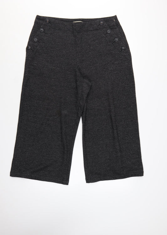 White Stuff Women's Grey Wide-Leg Cropped Trousers Size 16