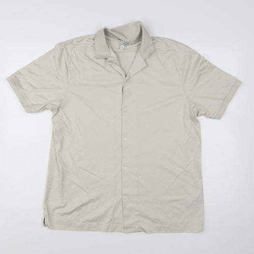 Marks and Spencer Autograph Men's Beige Short Sleeve Button-Up Shirt Size M