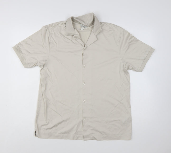 Marks and Spencer Autograph Men's Beige Short Sleeve Button-Up Shirt Size M