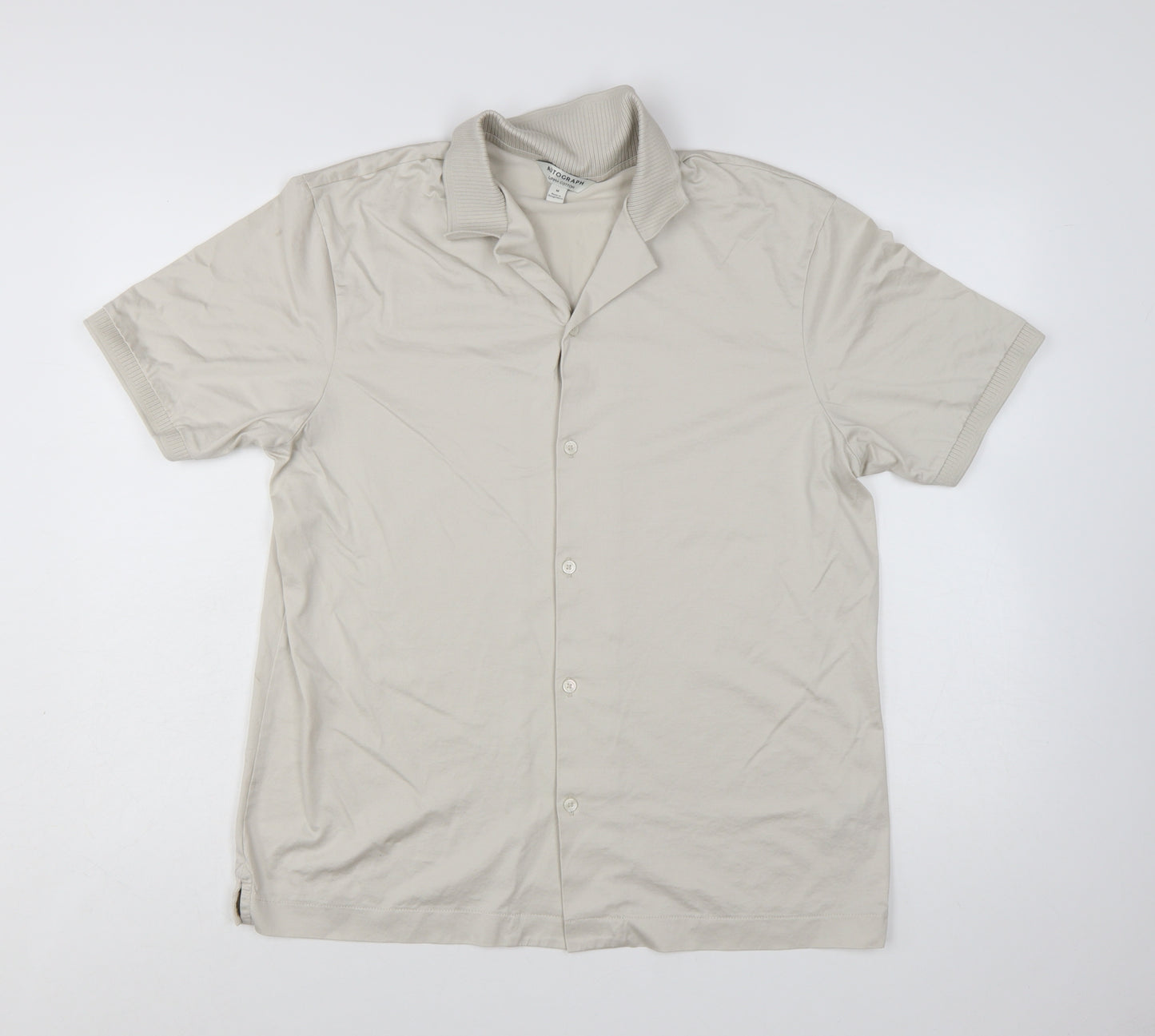 Marks and Spencer Autograph Men's Beige Short Sleeve Button-Up Shirt Size M
