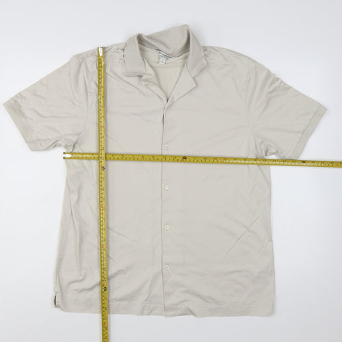 Marks and Spencer Autograph Men's Beige Short Sleeve Button-Up Shirt Size M
