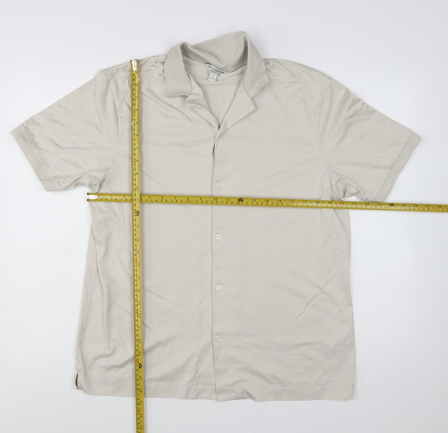 Marks and Spencer Autograph Men's Beige Short Sleeve Button-Up Shirt Size M