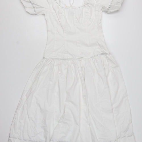 Marks and Spencer Women’s White Cotton Puff Sleeve Fit & Flare Dress Size 8