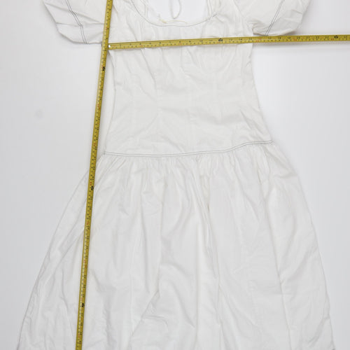 Marks and Spencer Women’s White Cotton Puff Sleeve Fit & Flare Dress Size 8