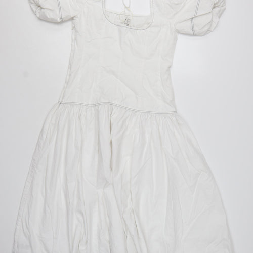 Marks and Spencer Women’s White Cotton Puff Sleeve Fit & Flare Dress Size 8