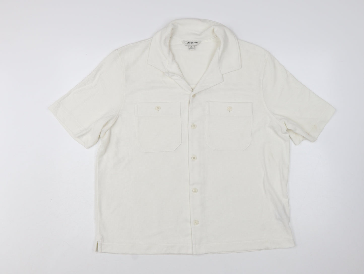 Marks and Spencer Autograph Men's Ivory Button-Up Shirt L Regular Fit