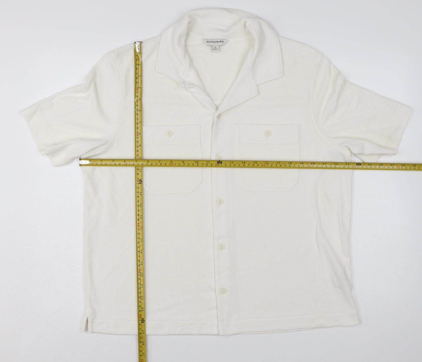 Marks and Spencer Autograph Men's Ivory Button-Up Shirt L Regular Fit