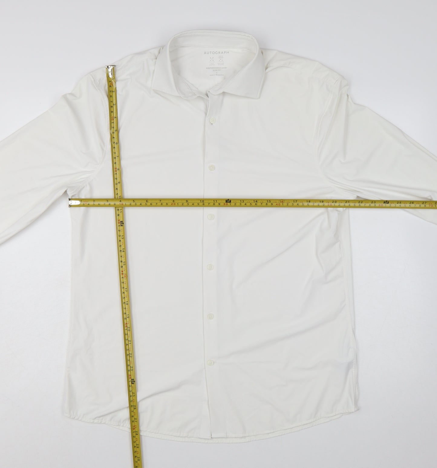 Marks and Spencer Men’s White Slim Fit Performance Long Sleeve Shirt L