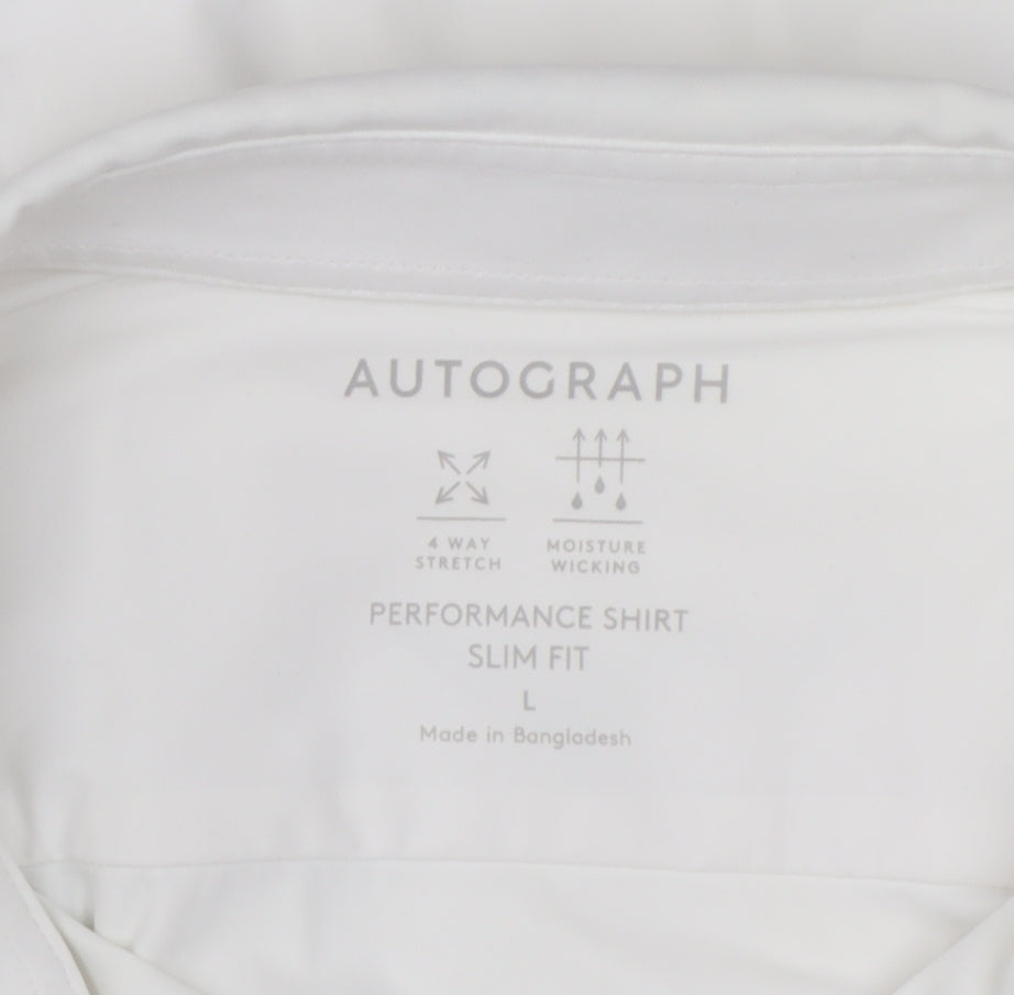 Marks and Spencer Men’s White Slim Fit Performance Long Sleeve Shirt L
