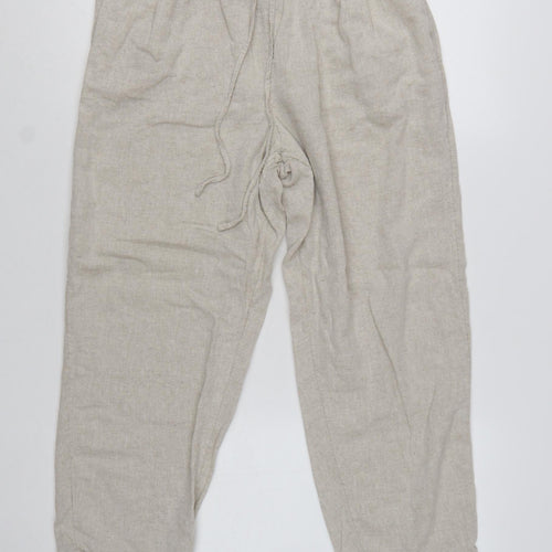 Marks and Spencer Women's Beige Linen Blend Drawstring Trousers Size 12