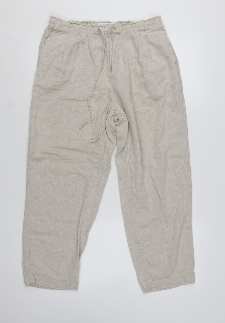 Marks and Spencer Women's Beige Linen Blend Drawstring Trousers Size 12