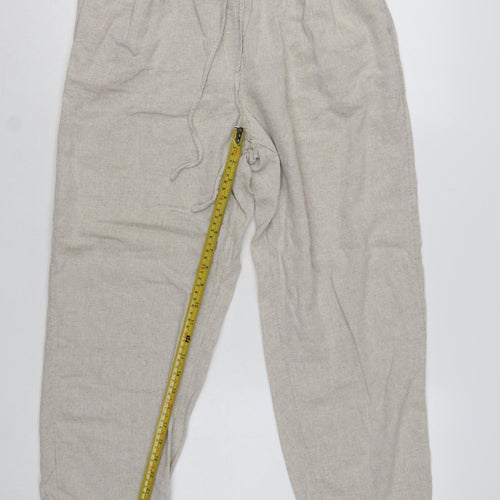 Marks and Spencer Women's Beige Linen Blend Drawstring Trousers Size 12
