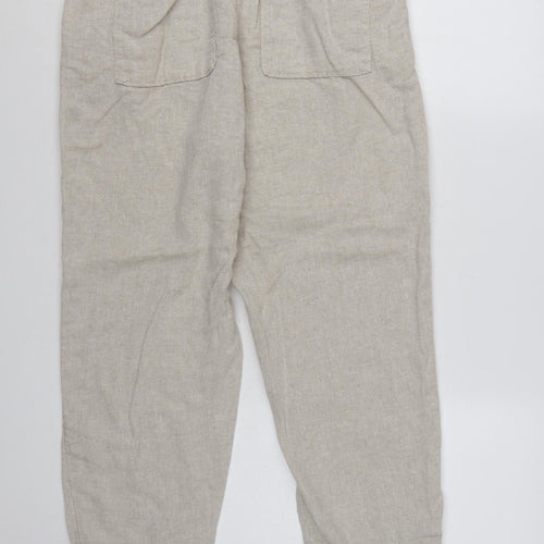 Marks and Spencer Women's Beige Linen Blend Drawstring Trousers Size 12