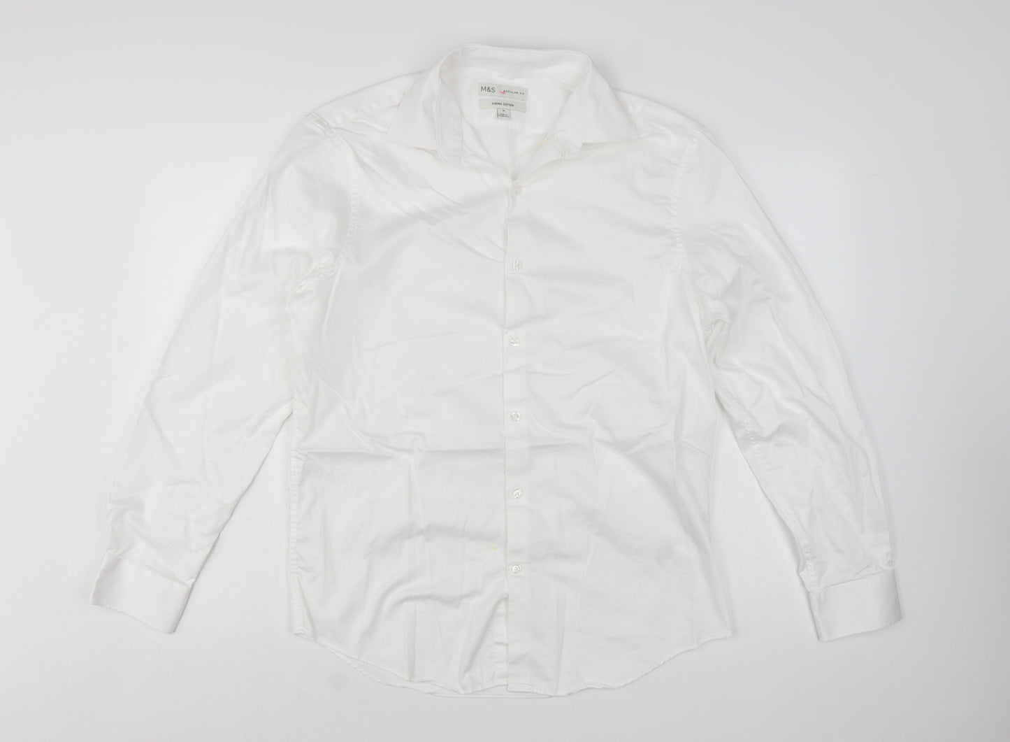 Marks and Spencer Men's White Regular Fit Supima Cotton Shirt M