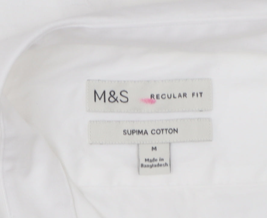 Marks and Spencer Men's White Regular Fit Supima Cotton Shirt M