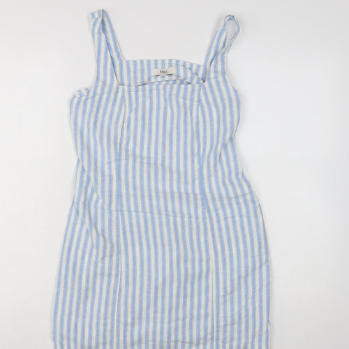 Marks and Spencer Women's Blue Striped Linen Shift Dress Size 10