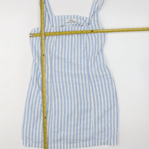 Marks and Spencer Women's Blue Striped Linen Shift Dress Size 10