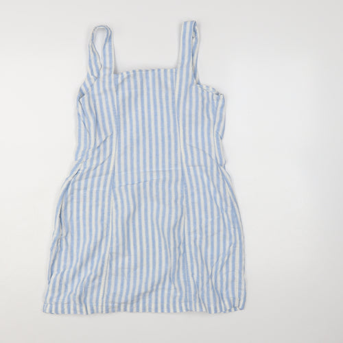 Marks and Spencer Women's Blue Striped Linen Shift Dress Size 10