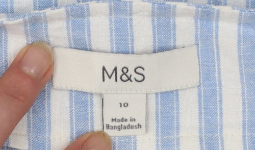 Marks and Spencer Women's Blue Striped Linen Shift Dress Size 10