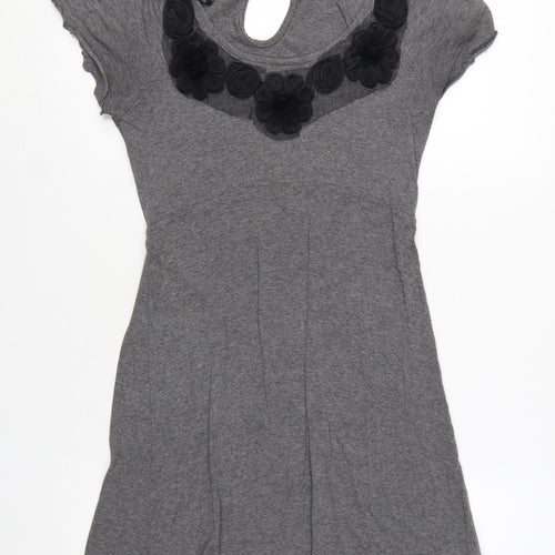 Next Women Grey Short Sleeve Floral T-Shirt Dress Size 10
