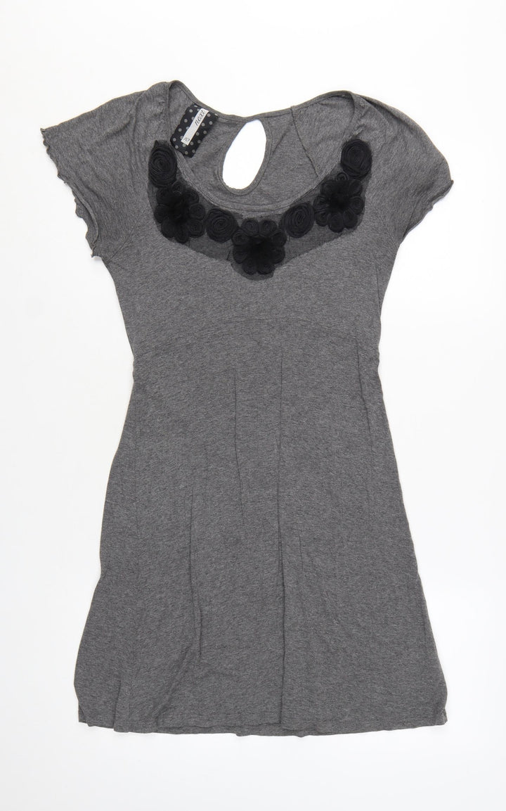 Next Women Grey Short Sleeve Floral T-Shirt Dress Size 10