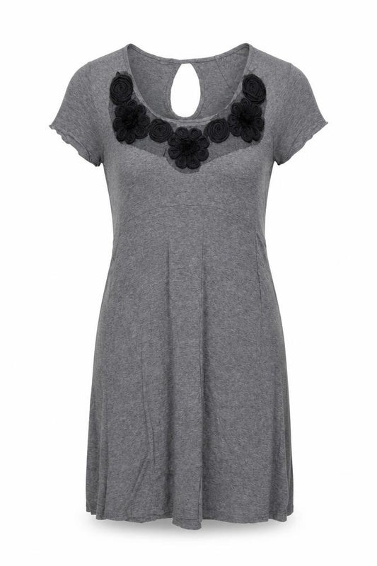 Front view of Next Women Grey Short Sleeve Floral T-Shirt Dress, size 10