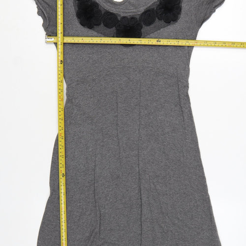 Next Women Grey Short Sleeve Floral T-Shirt Dress Size 10
