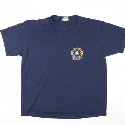 Lee Men's Navy Blue Crew Neck FBI Logo Cotton T-Shirt Size L