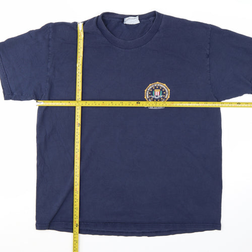 Lee Men's Navy Blue Crew Neck FBI Logo Cotton T-Shirt Size L