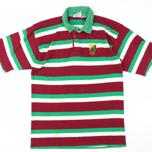 Halbro Men's Multicoloured Rugby Polo Shirt Size L Striped Vintage