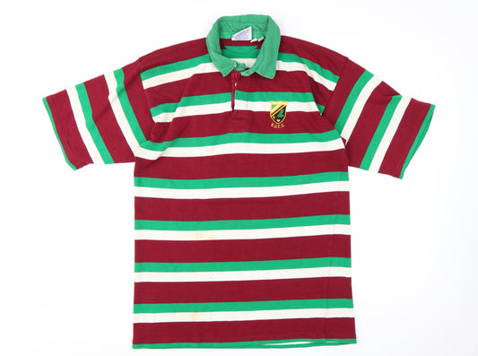 Halbro Men's Multicoloured Rugby Polo Shirt Size L Striped Vintage
