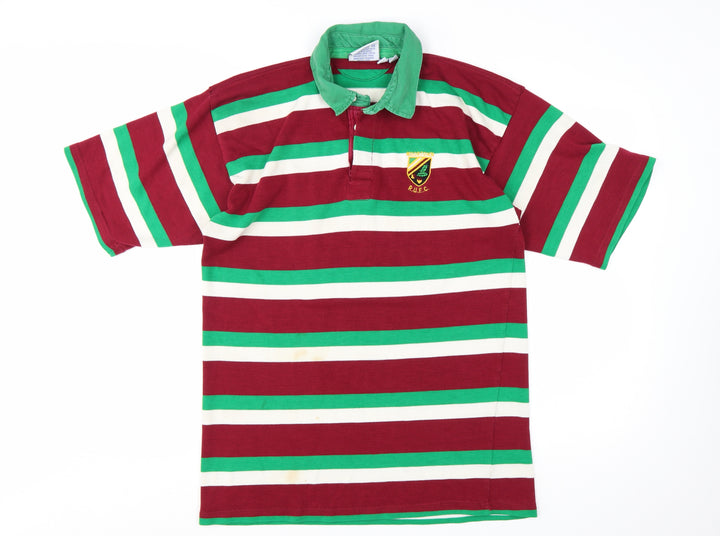 Halbro Men's Multicoloured Rugby Polo Shirt Size L Striped Vintage
