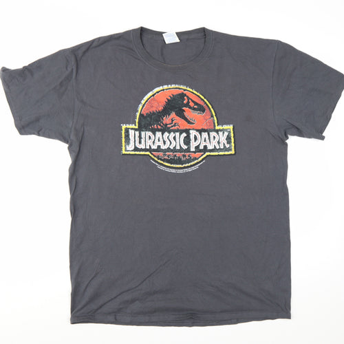 Jerzees Men's Grey Jurassic Park Graphic T-Shirt Large Cotton